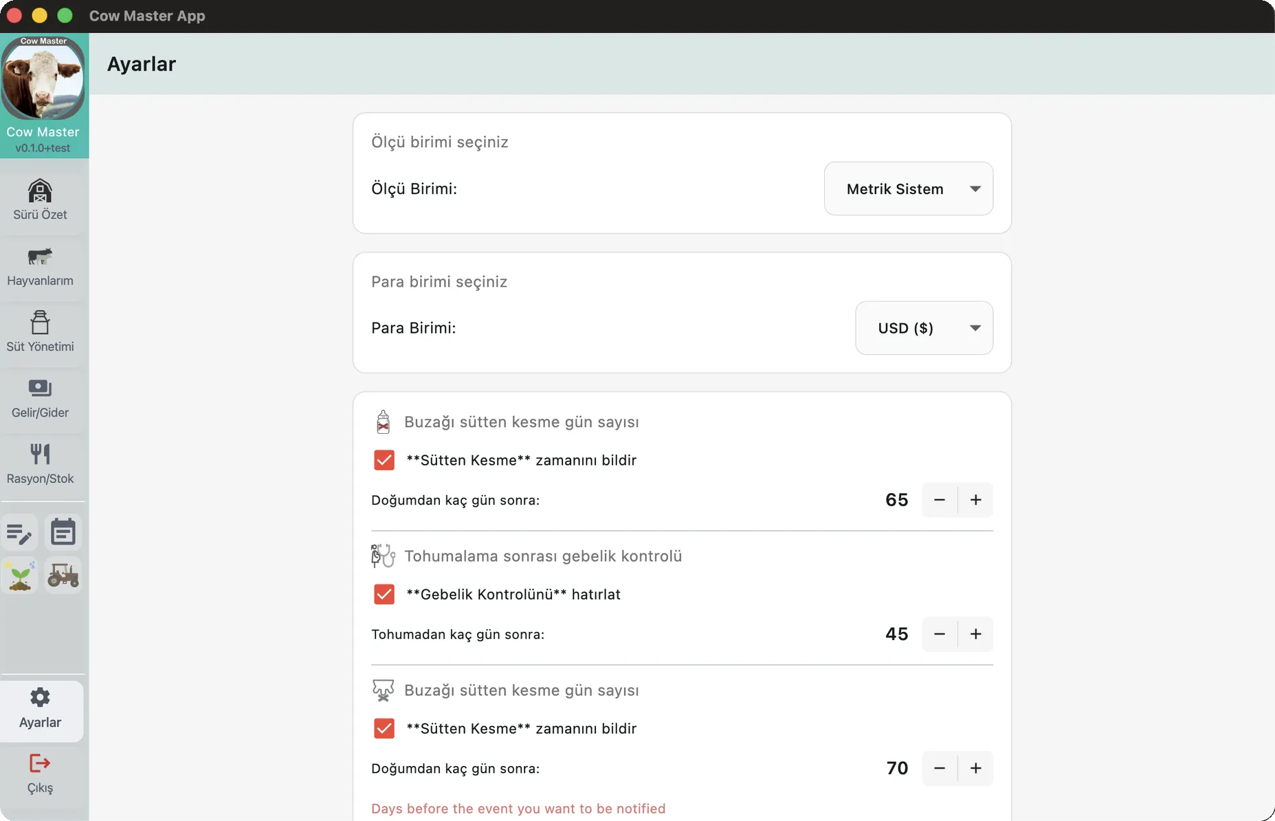 cowmaster suru yonetimi ayarlar