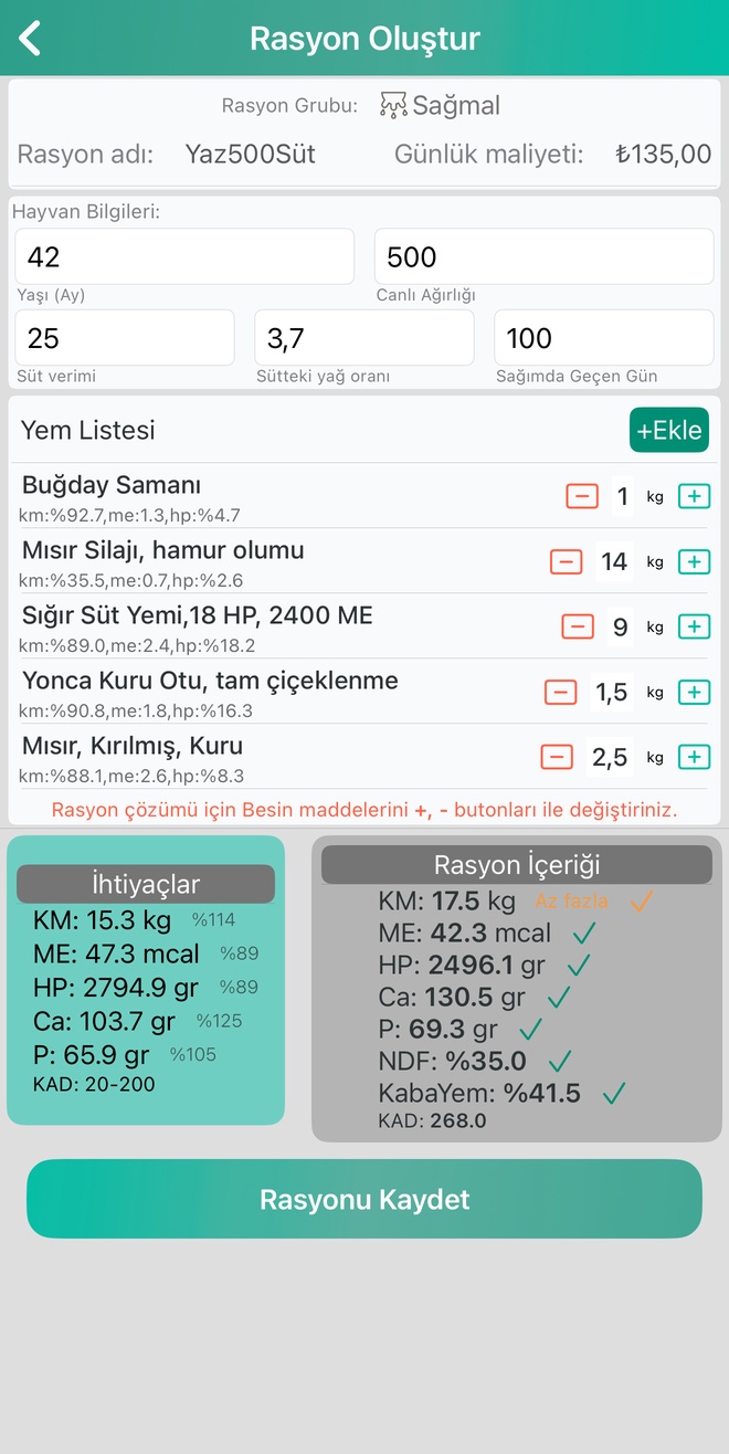 Rasyon Hazirlama Formulasyonu