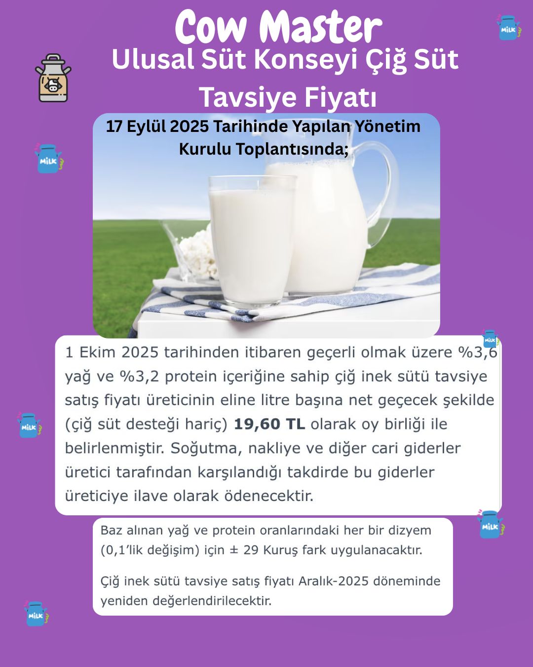 yeni tavsiye süt fiyatları belirlendi görseli